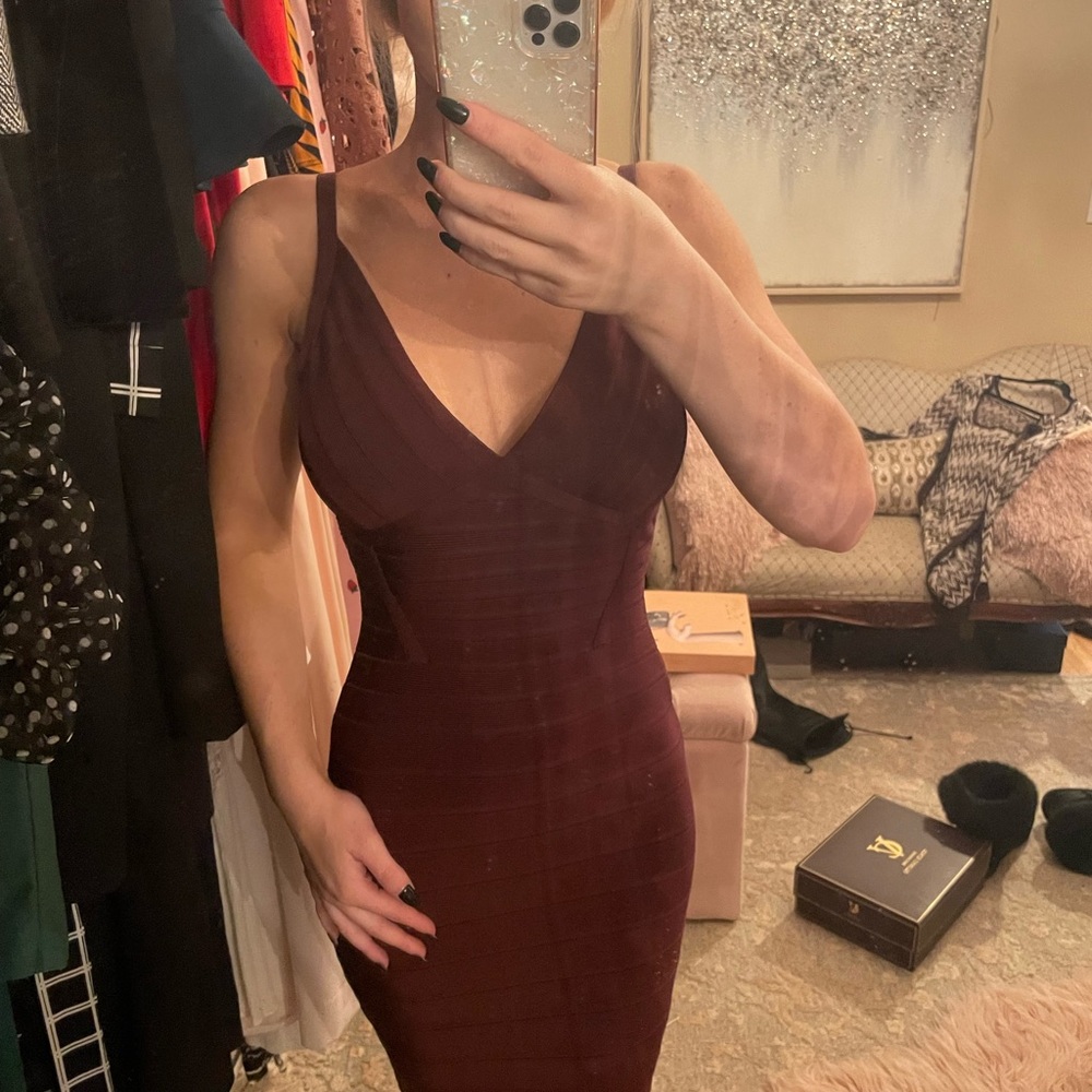 Herve Leger maroon dress